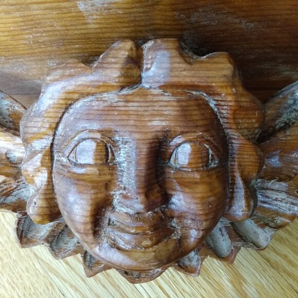 Vintage Cherub Carved Wood Angel Shelf Wall Mounted Altar Chunky Smiling Happy - Picture 16 of 16